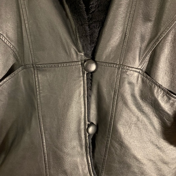 Charles Klein Leather Faux Fur Overcoat Co… - Picture 3 of 8